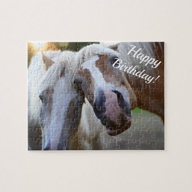 Puzzle Joli cheval drôle personnalisé "Joyeux anniversair (Horizontal)