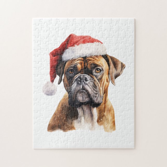 Puzzle Joli chien de boîte de Noël avec chapeau de Père N (Vertical)