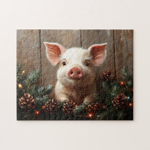 Puzzle Joli Cochon de Noël Peinture rustique