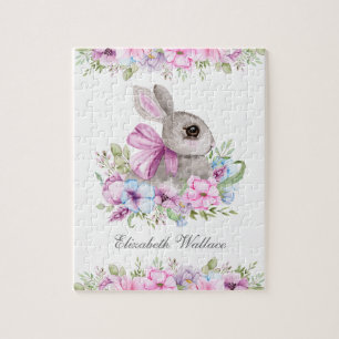Puzzle Joli Douce Rose Violet Floral Lapin Enfants Nom