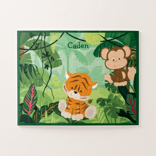 Puzzle Joli Enfants Personnalisés Jungle Tiger Singe (Horizontal)