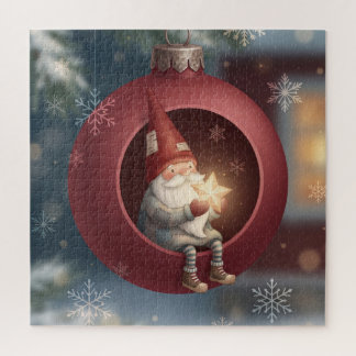 Puzzle Joli gnome à l'intérieur d'un ornement de Noël rou