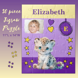 Puzzle Joli léopard photo nom jaune violet enfants