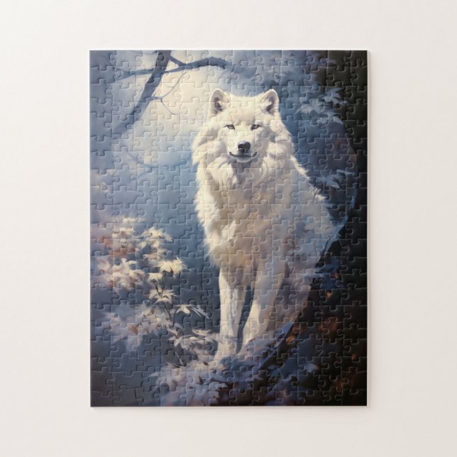Puzzle Joli loup blanc sous la lune (Vertical)