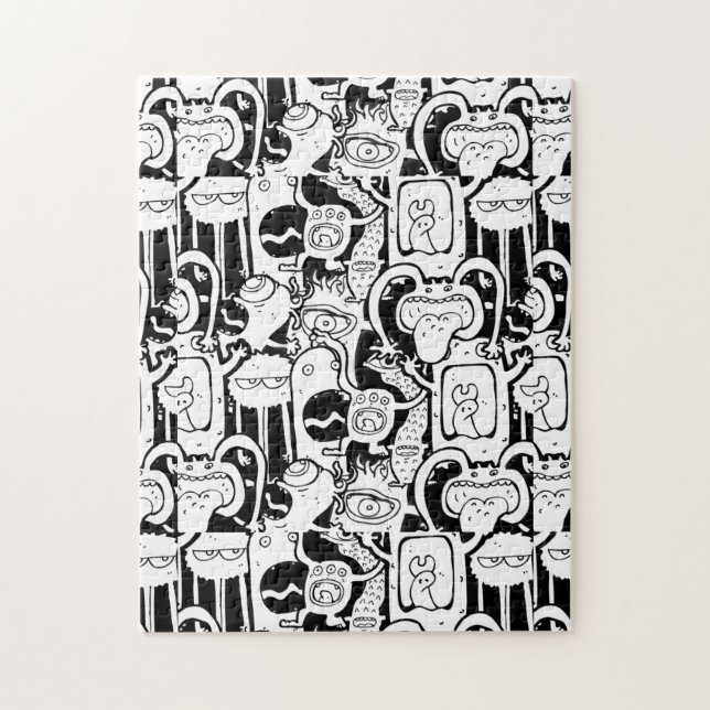 Puzzle Joli Monochrome Doodé Monster Motif (Vertical)