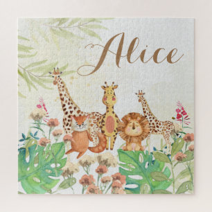 Puzzle Joli monogramme bois safari vert enfants
