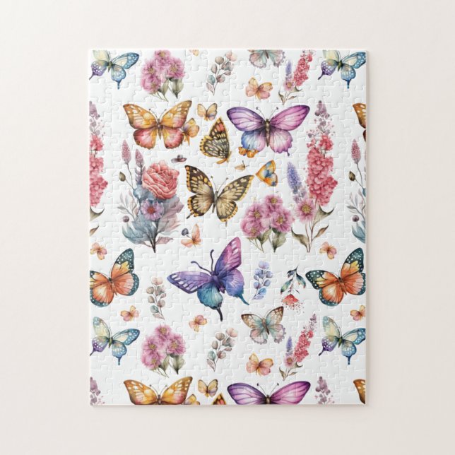 Puzzle Joli papillon d'aquarelle Motif de jardin fleuri (Vertical)