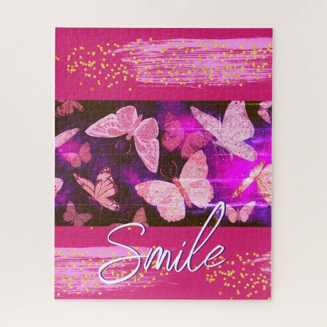 Puzzle Joli Papillons rose Points Abstraits (Vertical)