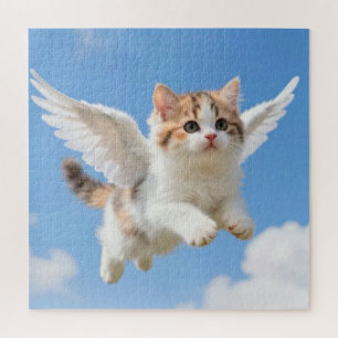 Puzzle Joli Petit Chat Volant Calico Tabby Ciel Bleu