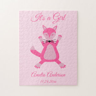 Puzzle Joli rose bébé fille Fox Faire-part de naissance