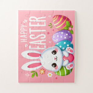 Puzzle Joli, rose et heureux lapin de Pâques