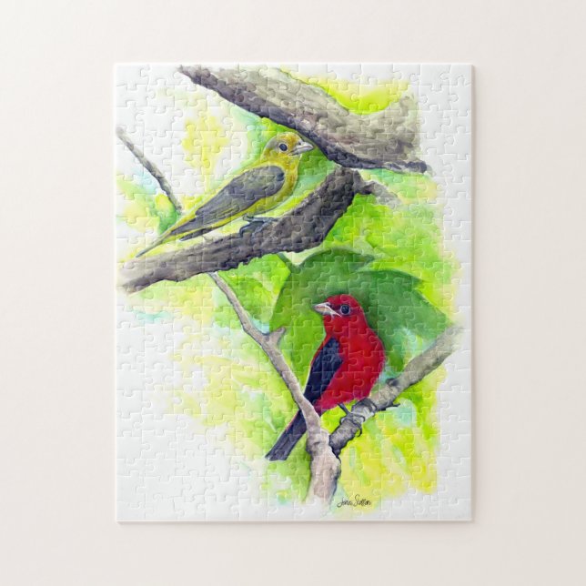 Puzzle Joli Scarlet Tanagers Couple Peinture (Vertical)