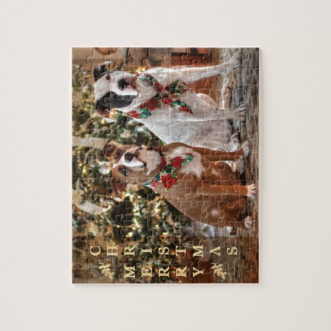 Puzzle Joli Secourt de Noël Pitbull et America Bull Dog (Vertical)