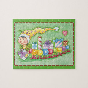 Puzzle Joli train de Noël en forme de chenille avec des c