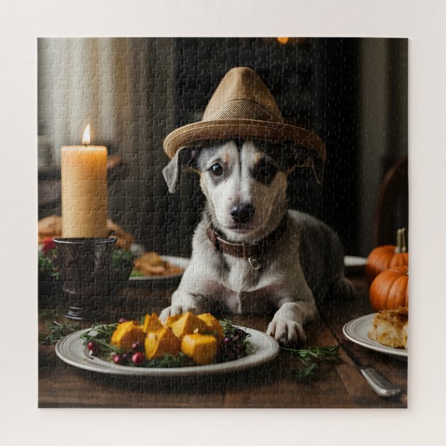 Puzzle Joli Whippet Puppy Pilgrim Casquette Thanksgiving  (Vertical)