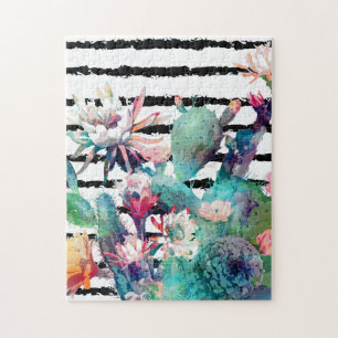 Puzzle Jolie aquarelle Cactus Floral Black Stripes