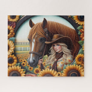 Puzzle Jolie Cowgirl Cheval Soleil
