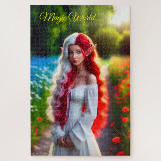 Puzzle Jolie elfe fille brillant belle magie blanc rouge