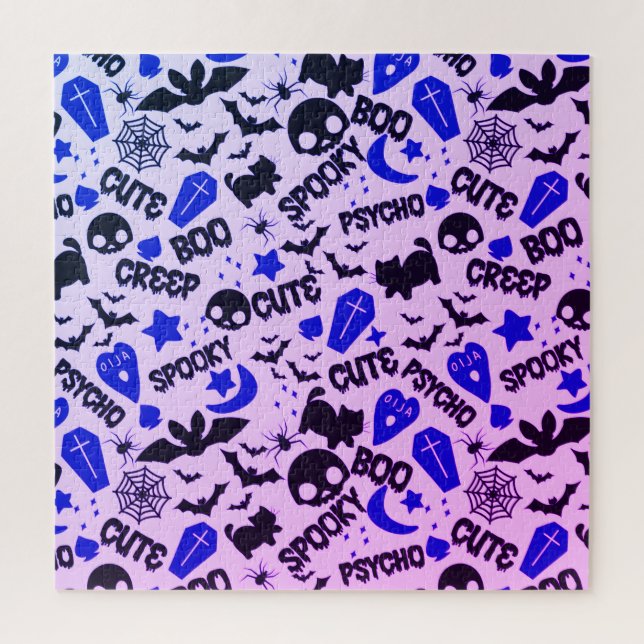 Puzzle Jolie et amusante Halloween violet, bleu et noir (Vertical)