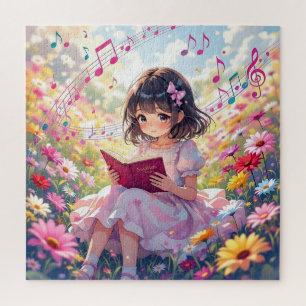 Puzzle Jolie Fille d'Anime Lisant un Livre