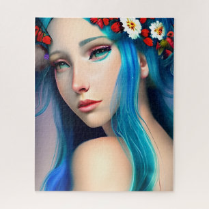 Puzzle Jolie fille enchantée avec des fleurs   Conte de f