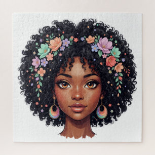 Puzzle Jolie Fille Noire avec Couronne de Fleurs Afro
