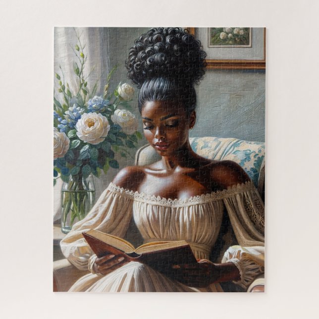 Puzzle Jolie Fille Noire Lire Un Livre Art (Vertical)
