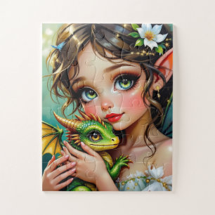 Puzzle Jolie fille thème fée et dragon  