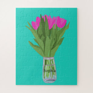 Puzzle Jolie fleur de tulipe Illustration moderne + Nom
