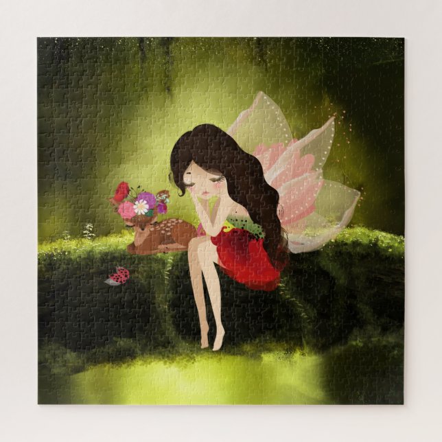 Puzzle Jolie Forêt Fée Et Cerf Enchantée (Vertical)