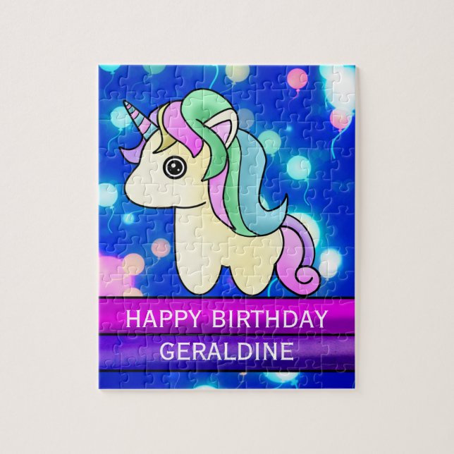 Puzzle Jolie licorne d'anniversaire avec ballons brillant (Vertical)