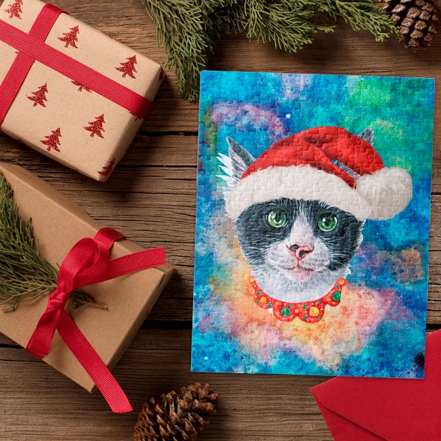 Puzzle Jolie Noir Et Blanc Chat Vacances Noël Présente (Créateur téléchargé)