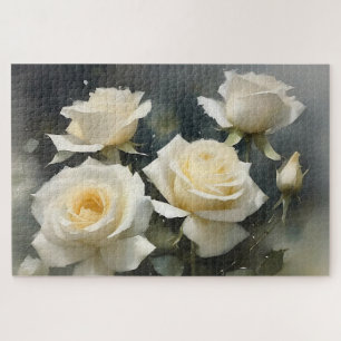 Puzzle Jolie peinture d'aquarelle de jardin de roses blan
