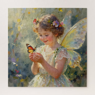 Puzzle Jolie petite fille fée tenant un papillon