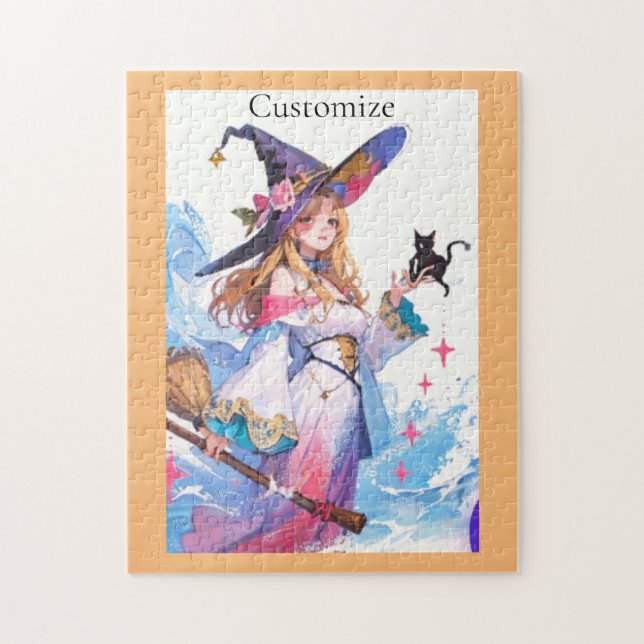 Puzzle Jolie Sorcière tenant Chat noir Thunder_Cove (Vertical)