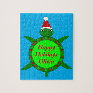 Puzzle Jolie tortue de Noël avec coquille de fleurs perso