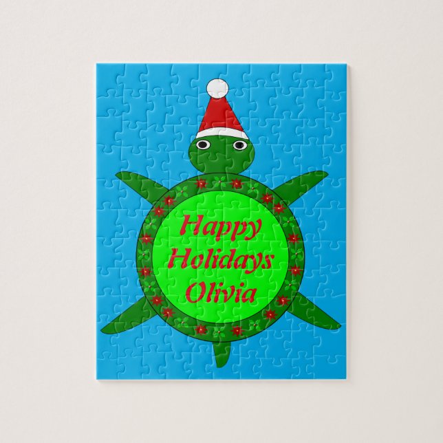 Puzzle Jolie tortue de Noël avec coquille de fleurs perso (Vertical)