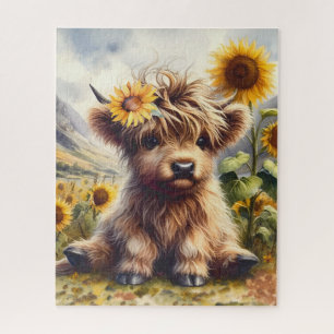 Puzzle Jolie Vache Highland Aux Tournesols