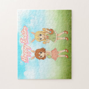 Puzzle Jolies filles lapins de Pâques d'anime