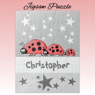 Puzzle Jolis coccinelles étoiles nom gris enfants
