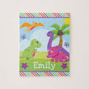 Puzzle Jolis dinosaures amis fille colorés Enfants