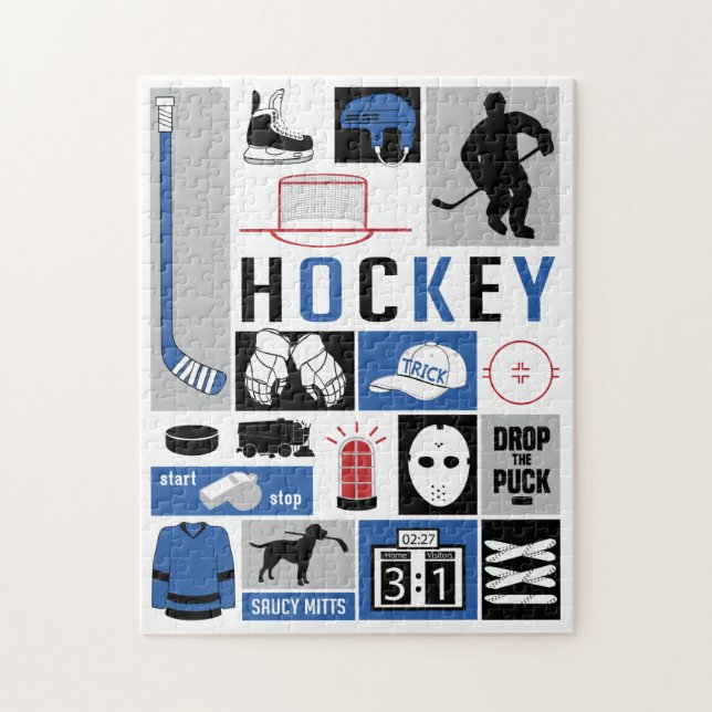 Puzzle Joueur à bascule pour éléments de hockey bleu (Vertical)