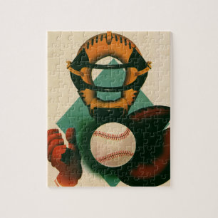 Puzzle Joueur de baseball vintage, Catcher avec Mitt