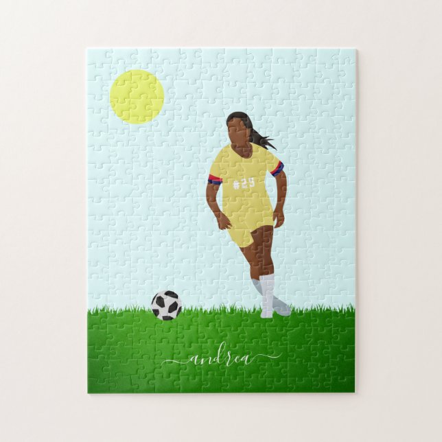 Puzzle Joueuse de football fille Illustration Nom Jersey  (Vertical)