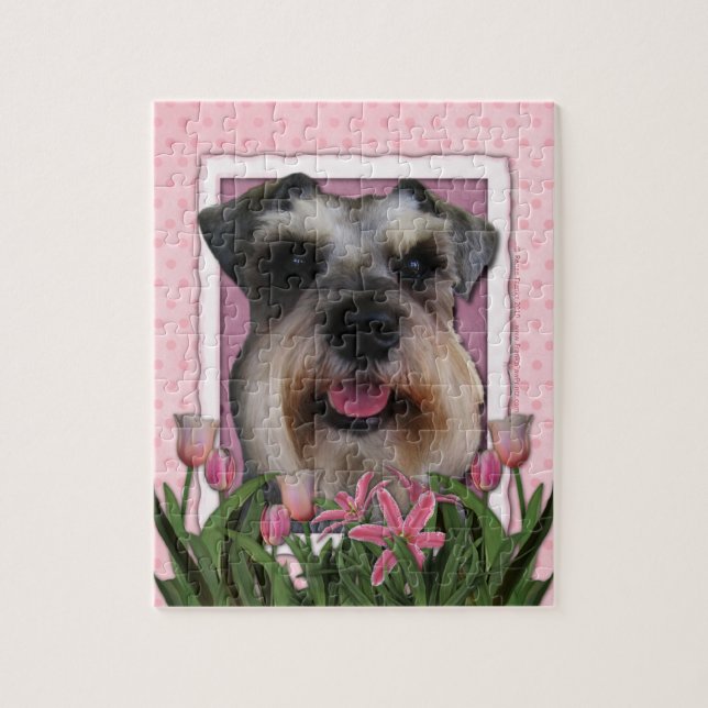Puzzle Jour de mères - tulipes roses - Schnauzer (Vertical)