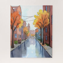 Journée pluvieuse à Boston | Aquarelle MA Art de v