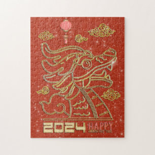 Puzzle Joyeuse année chinoise de l'or rouge du Dragon 202