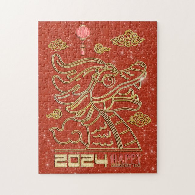 Puzzle Joyeuse année chinoise de l'or rouge du Dragon 202 (Vertical)