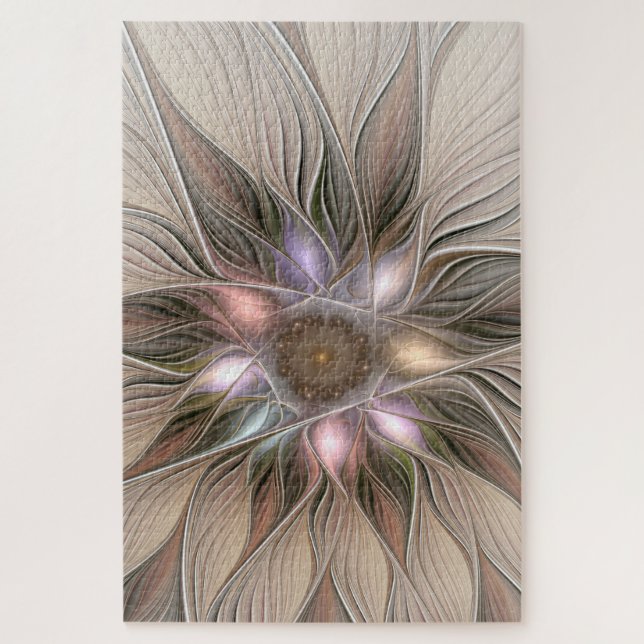 Puzzle Joyeuse Fleur Abstrait Beige Brown Floral Fractal (Vertical)