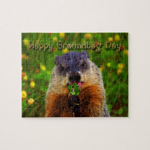 Puzzle Joyeuse Journée de la marmotte Mangeant la fleur